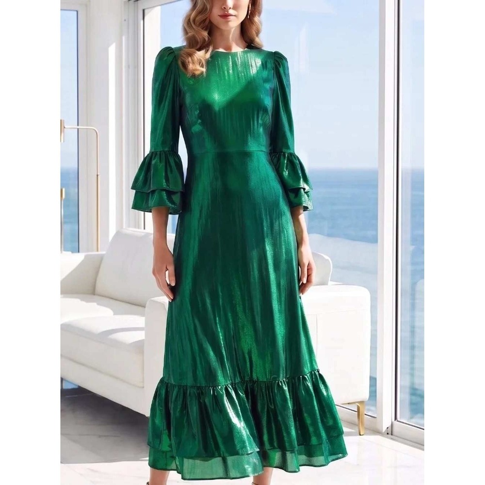 NWT TUCKERNUCK Pomander Place Lillith midi dress lurex emerald green ($188) XL